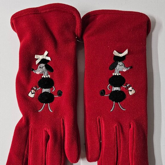 Sensations Gloves By Isotoner Fleece Lined Red One Size 2005 Poodle Dog NWT - Picture 1 of 4